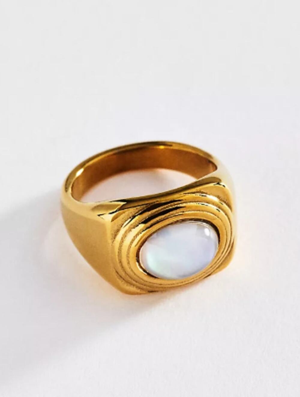 Anthropologie Chunky Stone Cocktail Ring 7 Womens Gold-Plated Clear Stone NWT